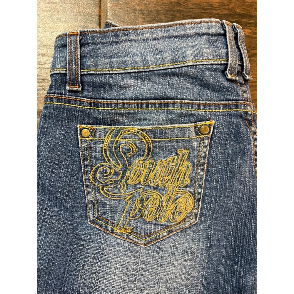 Southpole Denim Shorts Medium Wash Embroidered Floral Logo Y2K Size 11 - Picture 5 of 11